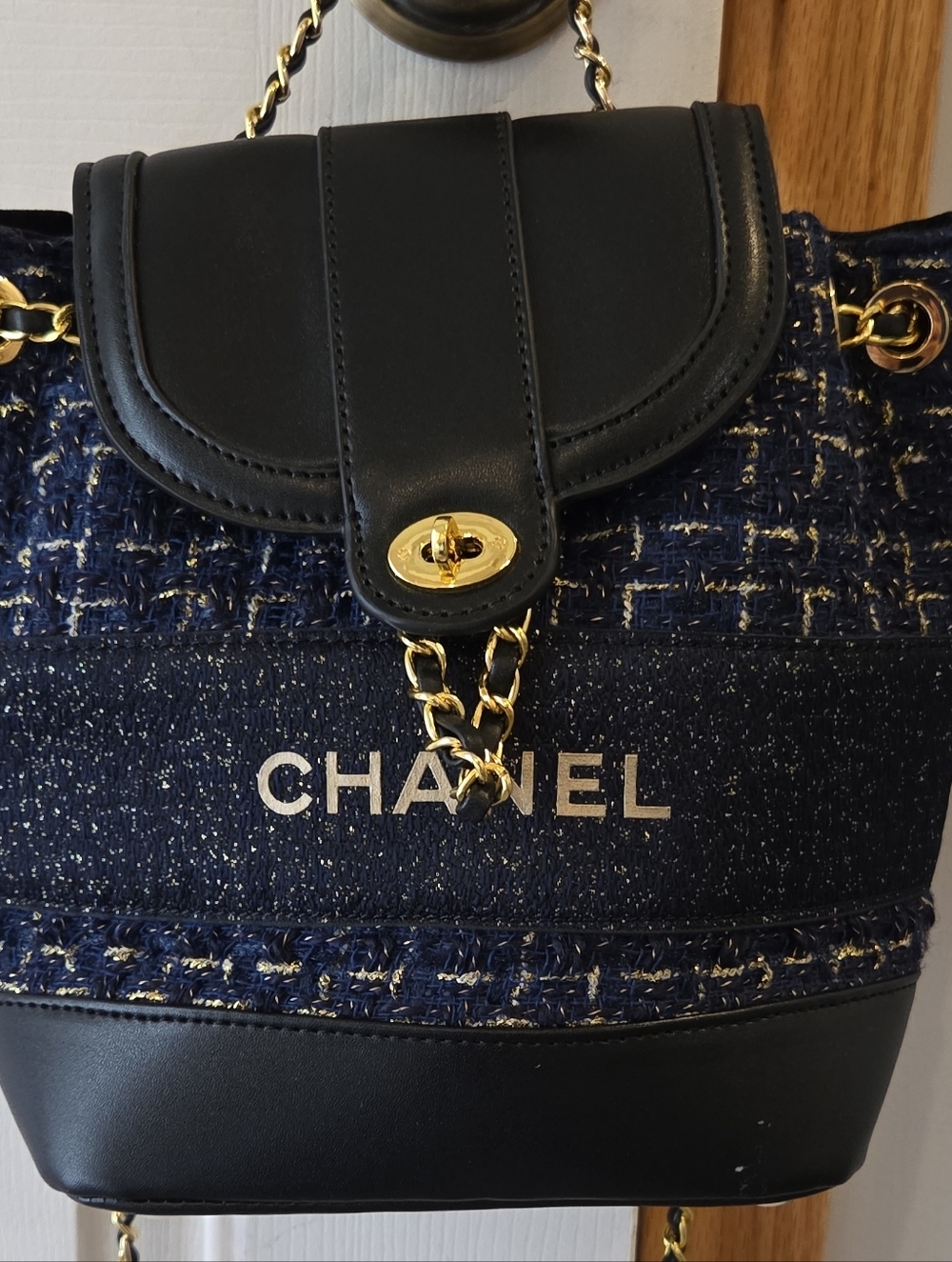  Chanel GWP Navy Tweed & Gold Backpack